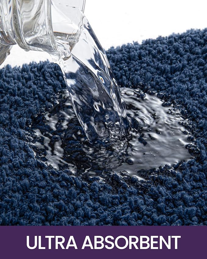 DEXI Bathroom Rug Mat 24x16, Extra Soft and Absorbent Bath Rugs, Washable Non-Slip Thick Carpet Mat for Shower Floor, Tub, Navy