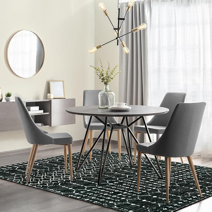 Lahome Moroccan Black Rug for Living Room - Washable Area Rug 5x7 Non-Slip Ultra-Thin Soft Bedroom Rugs Large Stain Resistant Dining Room Rugs, Geometric Print Modren Carpet Rug for Office Entryway