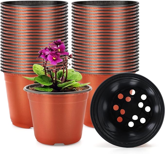 KINGLAKE 100 Pcs 6" Plastic Plants Nursery Pot/Pots Seedlings Flower Plant Container Seed Starting Pots