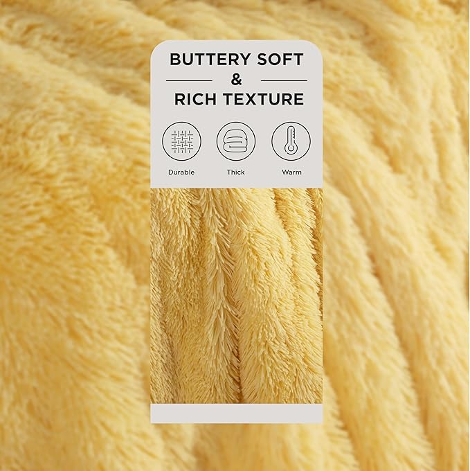 Bedsure Fluffy Yellow Blankets Queen Size for Bed, Thick Sherpa Faux Fur Fleece Fuzzy Plush Winter Warm Heavy Soft Full Queen Blankets, Bedroom Decor Yellow Gifts Cozy Gifts for Women Men, 90x90