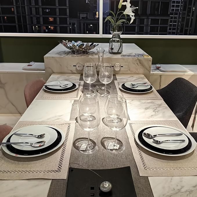 Placemats Set of 4 for Dining Table with Hollow Edge Design- Table Mats 12x 18 Inch, Cloth Place mats Machine Washable (Beige 4pcs)