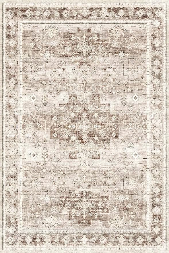 Boho Bathroom Rugs - Washable Non-Slip Soft Low Pile Area Rug for Entryway, Kitchen, and Indoor Spaces - Modern Farmhouse Design, Perfect for Boho Décor (2x3 Beige/Latte)