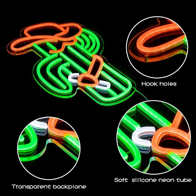 Cactus Neon Sign Cowboy Hat Neon Light for Wall Decor Cowboy Led Neon Sign Colorful Led Neon Light Plant Neon Signs for Bedroom Bar Game Room Man Cave Club