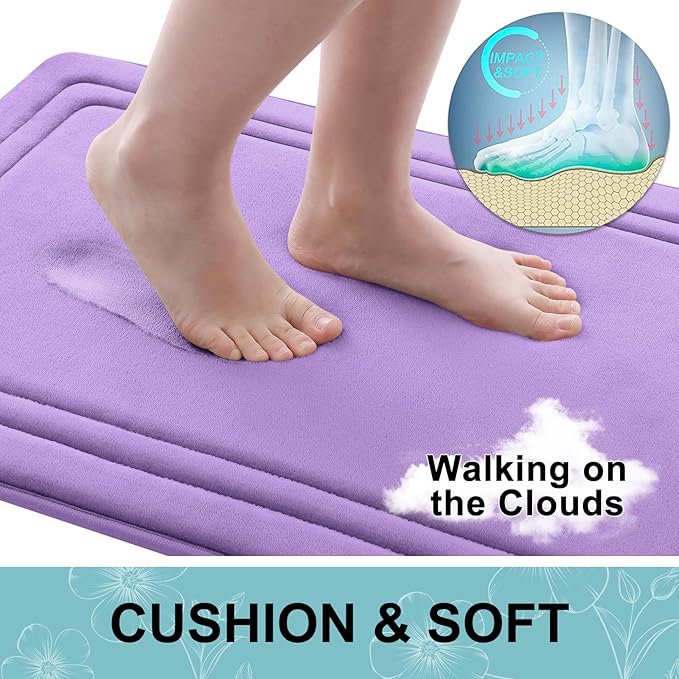 Grandaily Memory Foam Bath Mat Rug 30x20, Ultra Soft, Non-Slip and Absorbent Bathroom Rugs, Machine Wash Dry, Comfortable Bath Carpet for Bathroom Floor, Tub and Shower, Lavender