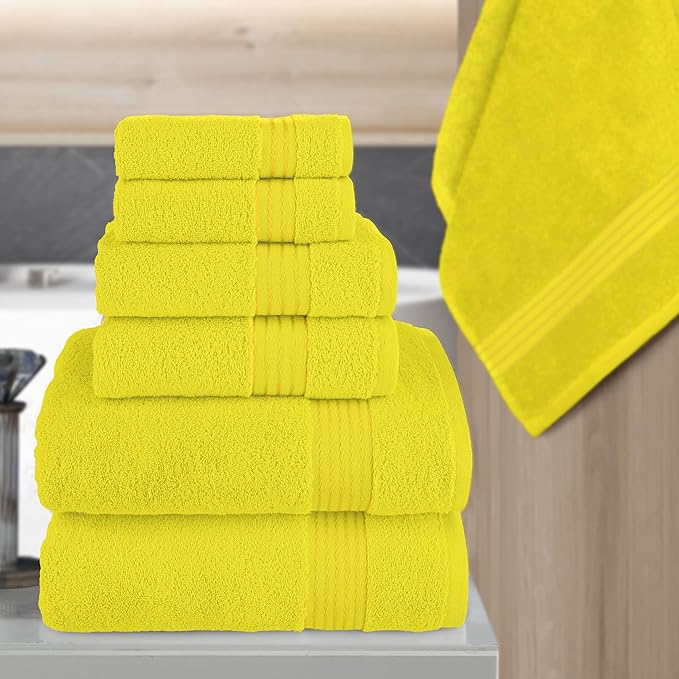 Elegant Comfort Premium Cotton 6-Piece Towel Set, Includes 2 Washcloths, 2 Hand Towels and 2 Bath Towels, 100% Turkish Cotton - Highly Absorbent and Super Soft Towels for Bathroom, Yellow