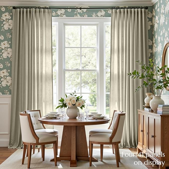 jinchan Linen Blend Curtains 96 inch Length 2 Panels for Bedroom Living Room, Floor to Ceiling 50 inch Wide Farmhouse Drapes with Rod Pocket Back Tab(50W x 96L, Light Green)