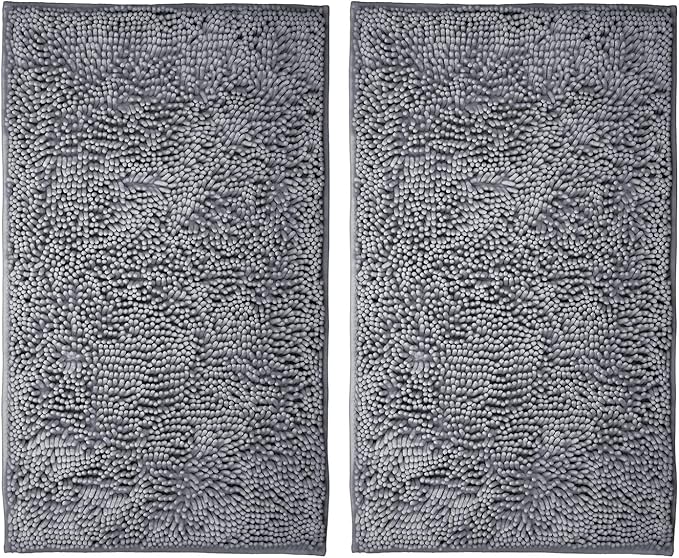 Bathroom Rugs Sets 2 Piece Washable, Luxury ,Chenille Bath Mat Set, Soft Plush Anti-Slip Rectangular Bath, Rug Super Absorbent. (Dark Gray, 32"x20"+32"x20")