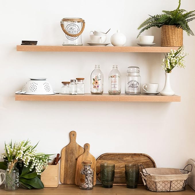 Floating Shelves 36 x 8 Inch, Rustic Wood Floating Shelves for Home Decor, 8 Inch Deep Wall Shelves for Storage & Display, 8 Deep Floating Shelf for Living Room, Bedroom, Kitchen, Natural Oak Color