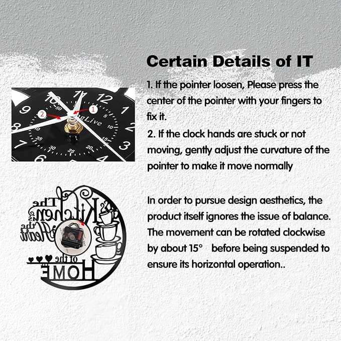 12 Inch Kitchen Vinyl Record Wall Clock, Kitchen Heat Home Theme Wall Clock, Coffee Bar Decor, Coffee Wall Decor for Office Living Room, for Women Wives, Black