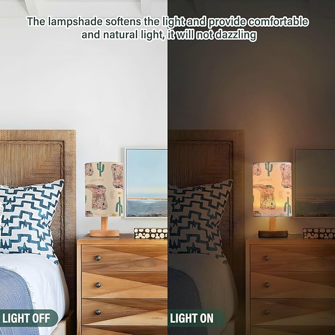 VIGTRO Table Lamp with USB Vintage Cow Girls Boot Bedroom Nightstand Lamps, Western Boho Wood Base LED Desk Light for Living Room, Office