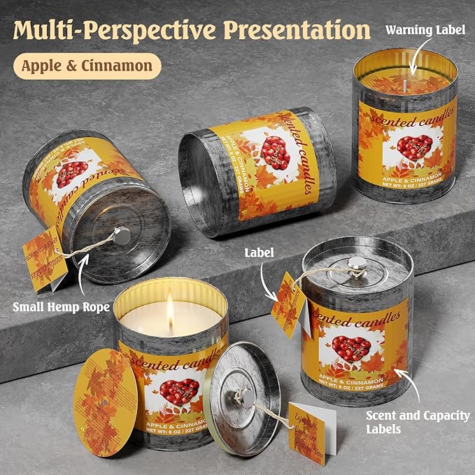 Vintage Scented Candles Gift Set (2 x 8 oz) - Apple & Cinnamon Aromatherapy Candle, Natural Soy Wax Candle, (2 x40) Hours Burn, 8% Fragrance Oil, Holiday Gifts for Home Decor, Relaxation & Christmas