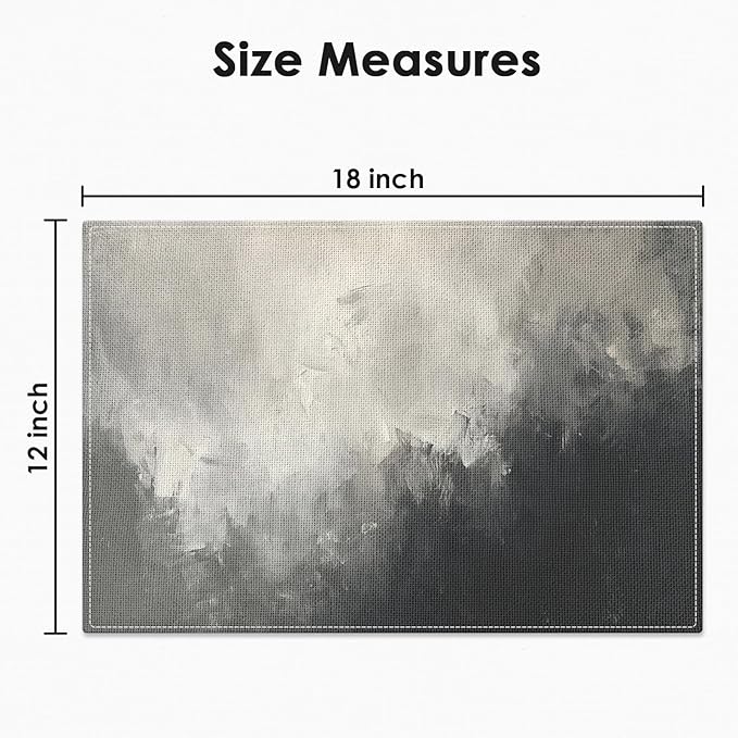 Emvency Farmhouse Placemats Set of 4, Abstract Gray and Black Vintage Art Painting 12x18 Inch Table Mats for Outdoor Home Party Kitchen Dining Decoration