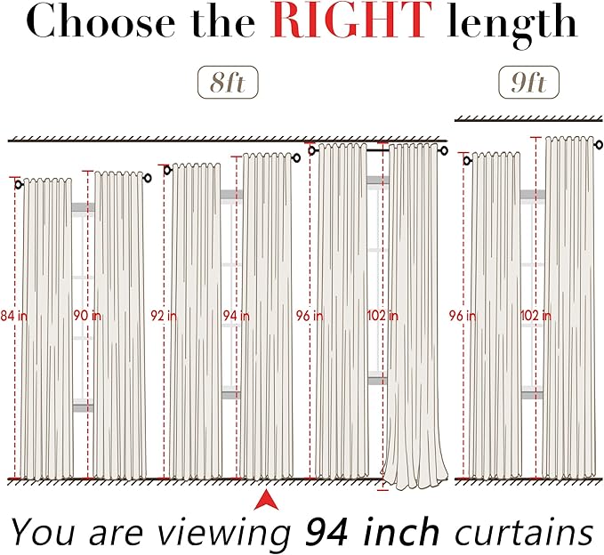 XTMYI Linen Drapes 94 Inch Curtains Length 2 Panels Set Back Tab Sheer Window Curtains Living Room Bedroom,50x94 in Long,Cream(Ivory/Off White)