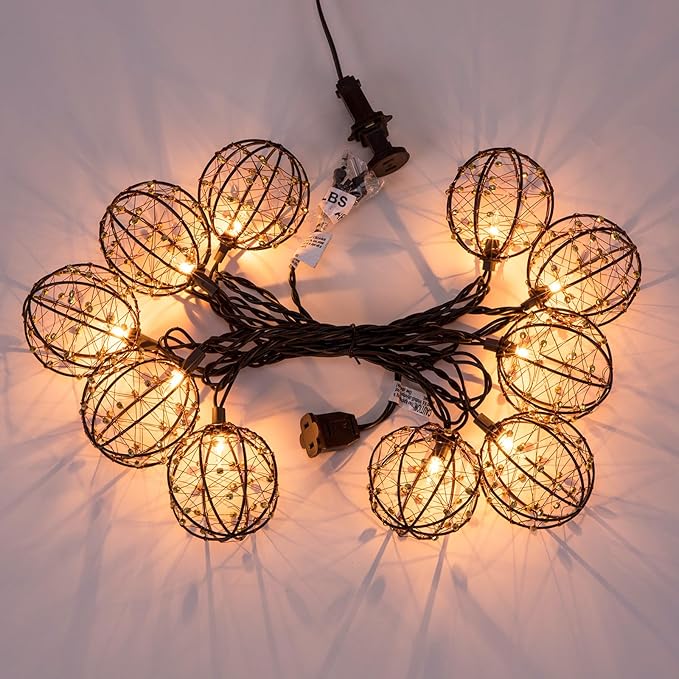 Outdoor Decorative Patio String Lights, Beaded Copper Wire Ball Style Lantern Lights, Connectable Weather-Resistant Indoor Outdoor Novelty Whimsical Light for Home Pergola Bedroom Porch Party Backyard