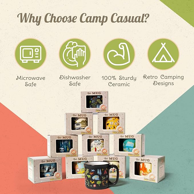 Ceramic Coffee Mug - 15 oz Retro Inspired Camping Mug - for Hot & Cold Drinks - Works as a Tea, Soup, & Coffee Mug - Stylish, Versatile, & Microwaveable Camping Coffee Mugs by Camp Casual