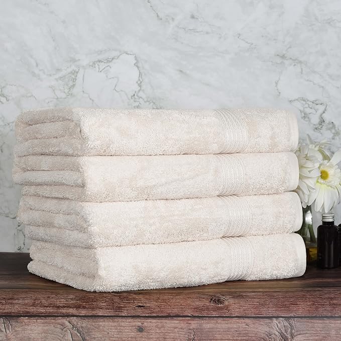 Superior Egyptian Cotton 4-Piece Bath Towel Set for Shower, Bath, Spa, Resort, Hotel, Soft Body Towels, Airbnb Essentials, Apartment, Dorm, Quick Dry, Absorbent, Bathroom Basics, Ivory