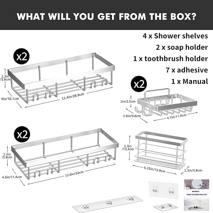 Moforoco Silver 7 Pack Shower Organizer Caddy (Silver)