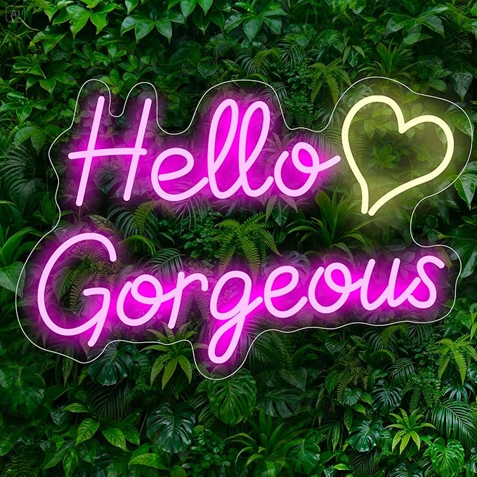 Hello Gorgeous Neon Signs for Wall Decor, for Sign with Dimmable Switch - for Girls Bedroom, Makeup Room Decor Home Wedding Birthday Backdrop (Pink,16in)