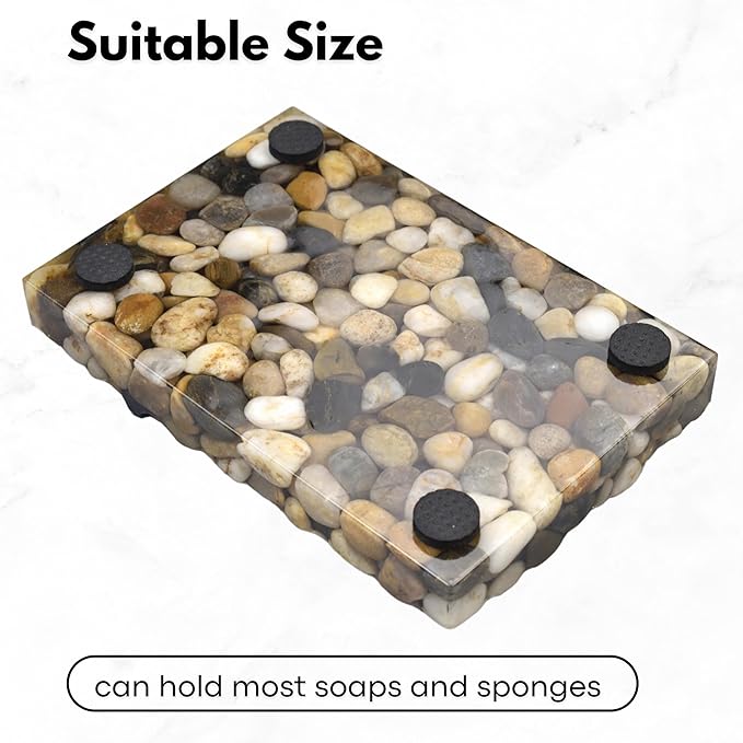 Handmade Stone Pebbles Soap Dish, Bar Soap Holder for Bathroom and Shower, Draining Rock Soap Dishes