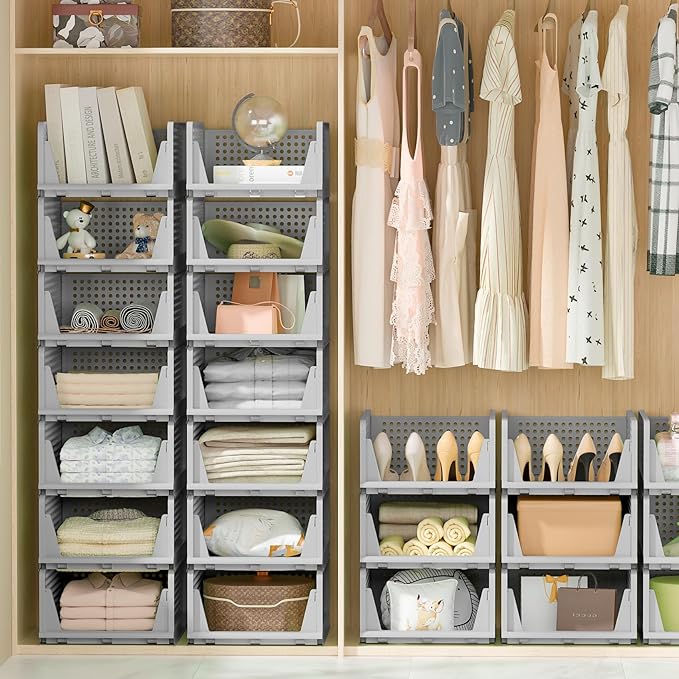 Neprock Closet Organizers, 5 Pack Folding Plastic Drawer Storage for Clothes, Stackable Storage Bins for Closet Cupboard RV Bathroom (5 L) (Gray)
