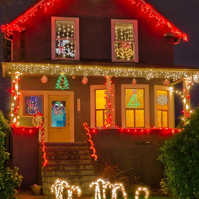 Christmas Decorations - 16" Christmas Window Silhouette Lights - 4 Pack Colour Lighted Santa & Angel & Snowman & Christmas Tree for Holiday Indoor and Outdoor Wall Door Window Decorate