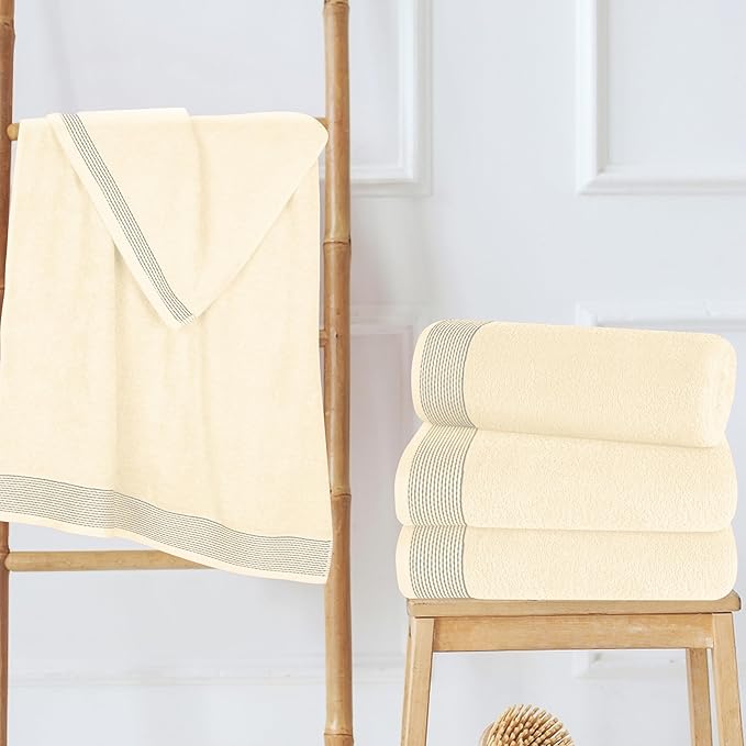 Belizzi Home Ultra Soft 4 Pack Oversized Bath Towel Set 27x54 inches, 100% Cotton Bath Towels, Highly Absorbant Compact Quickdry & Lightweight Towel, Ideal for Gym Travel Camp Pool - Ivory