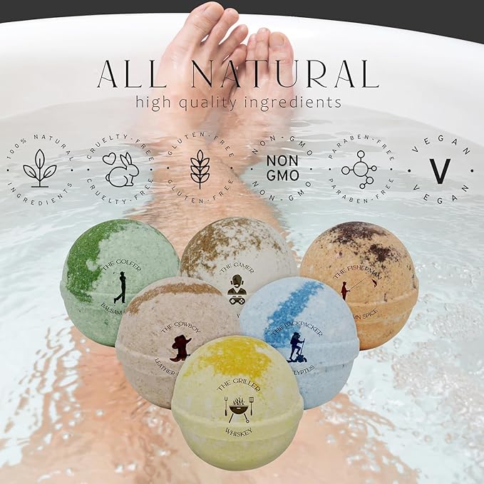 Mr. Bomb Dude Bath Bombs for Men, Infused for Guy Relaxation, Gift for Him, Manly Bath Soak, Masculine Scents for Men, Relaxing Bliss for The Gents - USA Crafted 6 Pk Male Set (Man-Up Large 5 OZ)