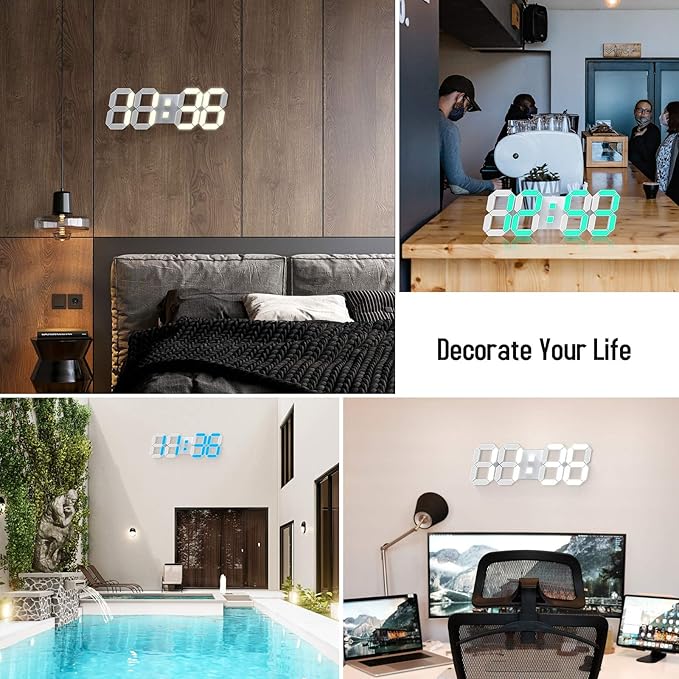 EDUP HOME 3D LED Wall Clock 7 Colors 15" with Remote Control,Digital Alarm Clock Adjustable Brightness Timer 12/24 Hr Time/Date/Temperature for Bedroom/Living Room/Office