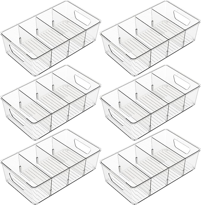 Stackable 6 Pack Snack Organizer for Pantry Shelf,Clear Pantry Organizers and Storage Bins for Fridge,Office,Cupboard,Plastic Pantry Snack Organizer For Breast Milk,Tea Bag,Food Storage Containers