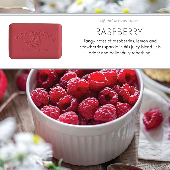 Pre de Provence Artisanal Soap Bar, Natural French Skincare, Enriched with Organic Shea Butter, Quad Milled for Rich, Smooth & Moisturizing Lather, Raspberry, 5.3 Ounce