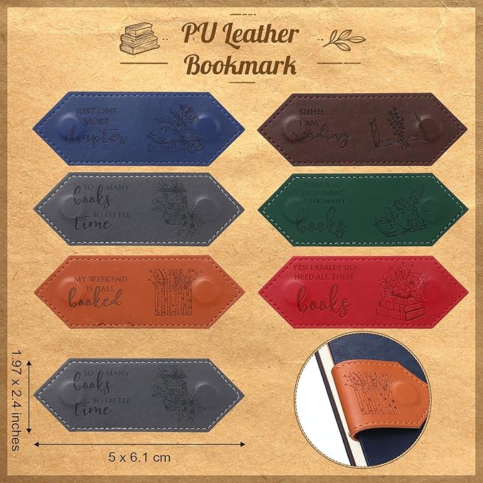 16 Sets Hexagon Style Leather Bookmark Magnetic Bulk PU Magnetic Bookmark Clips with Cards Book Lovers Gift Page Markers Book Club Gift for Graduation Party Favors Women Men Readers Lovers