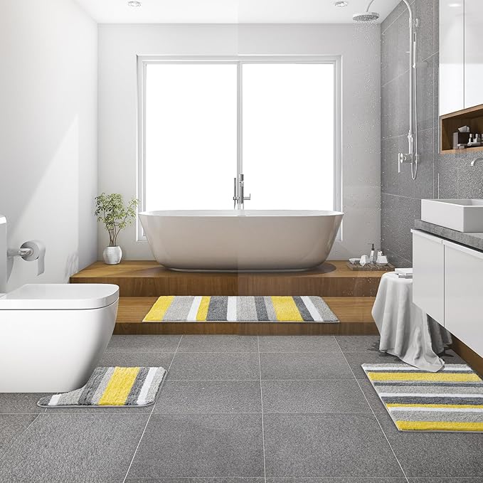 MIULEE Yellow Bathroom Rug, 24 x 36 Inches Bath Mat with Thick Absorbent Microfiber and Non Slip Back for Bathroom Floor Tub Shower, Machine Washble
