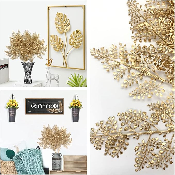 Artificial Golden Plants Fake Gold Star Ginkgo Leaves - Tall 30 Inch 2 Pack, Faux Bushes Simulation Small Apricot Leaf for Christmas Decor Indoor Outdoor Party Wedding DIY Table Centerpiece Decoration