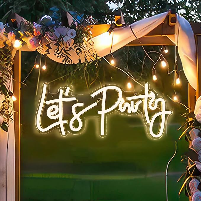 Ajoyferris Let's Party Neon Signs Dimmable Neon Light Sign for Wall Decor 16''x 7'' Word LED Neon Sign Art Decorative Lights for Bachelorette Engagement Party Birthday Wedding Party Warm White