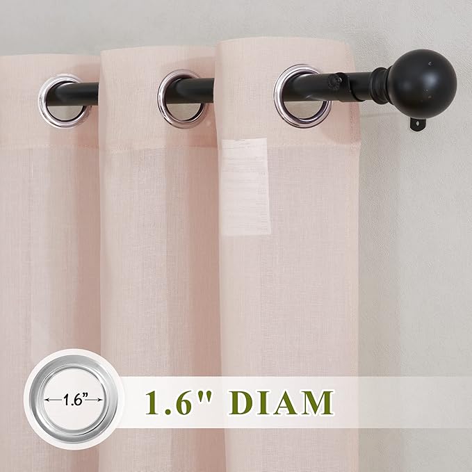 NICETOWN Linen Textured Semi Sheer Bedroom Curtains, Grommet Top Casual 84" Long Thick Semitransparent Flax Sheer Window Treatment Privacy for Nursery, 1 Panel = 36" W, 2 Panels, Dusty Blush
