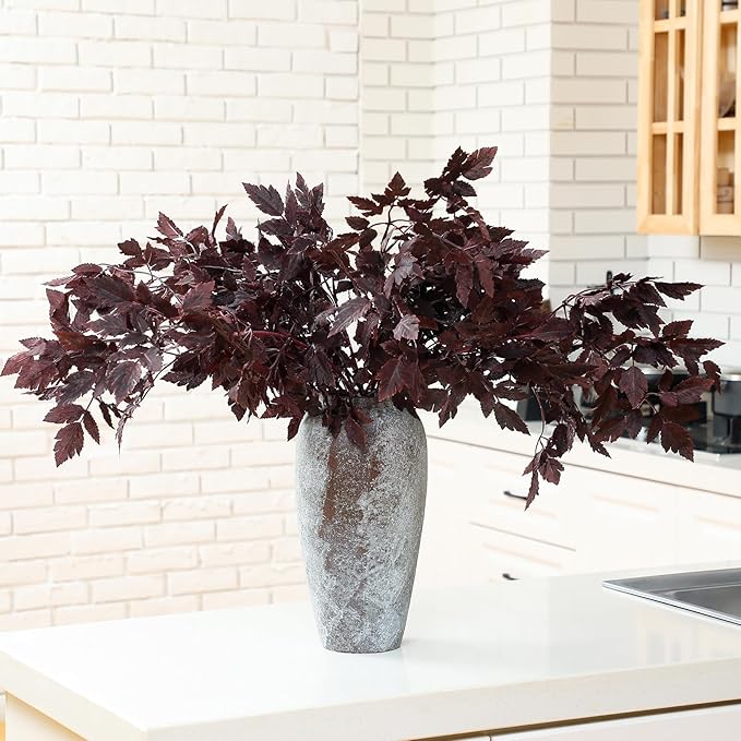 Lyrow 6 Pack Artificial Cimicifuga Plant Leaf Spray Faux Plum Cimicifuga Ramosa Leaf Branch Faux Fall Spray Silk Plants for Home Vase Wedding Garden Farmhouse Table Mantel Decor (36 Inches)