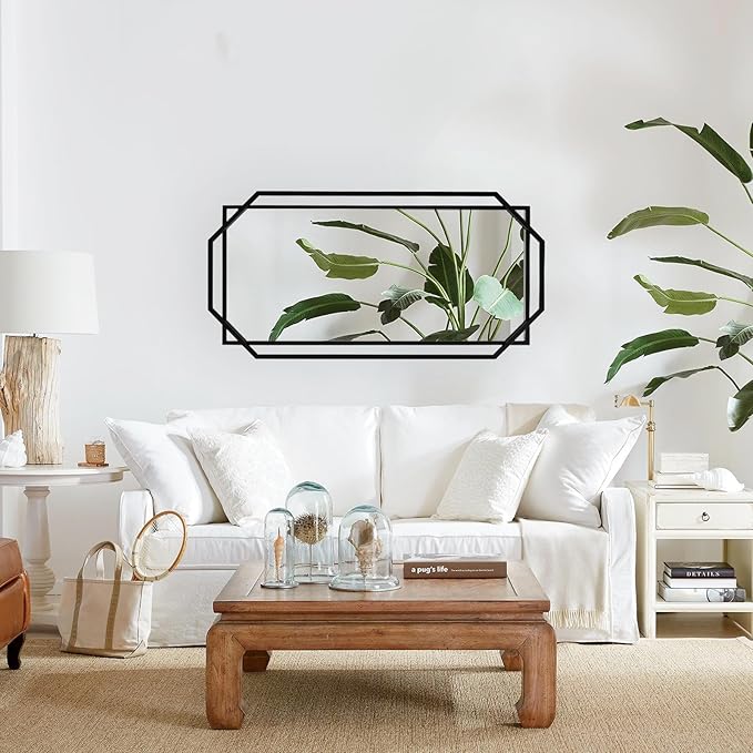 Black Large Wall Mirror, Extra Bathroom Rectangular Mirror with Metal Modern Octagonal Frame, for Entryway,Living Room, Dining Room (60"x30.5")