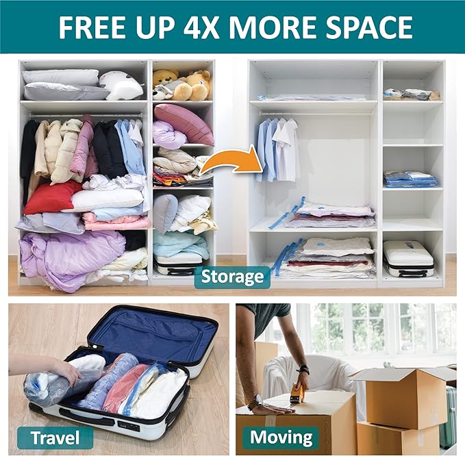 30 Pack Vacuum Storage Bags, Space Saver Vacuum Storage Bags, Vacuum Seal Bags for Clothing, Clothes, Comforters and Blankets, Hand Pump Included