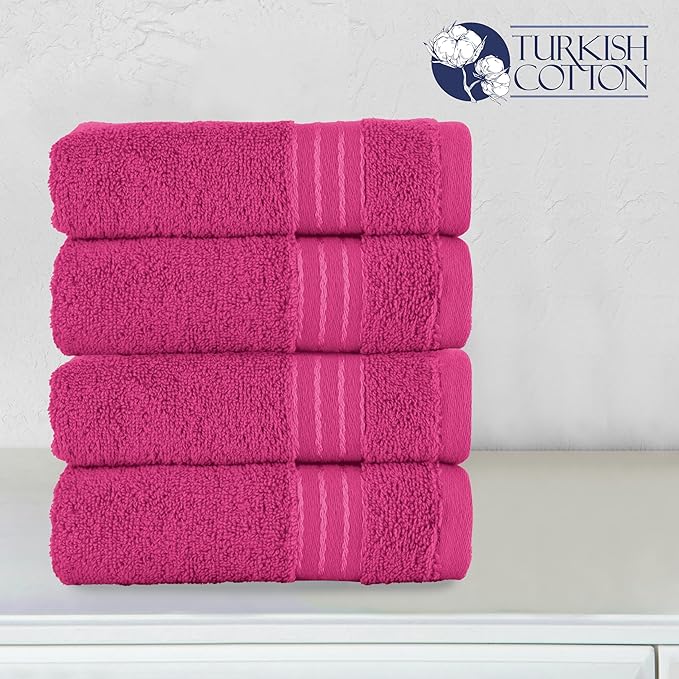 Elegant Comfort Premium Turkish Cotton 4 Pack Hand Towel Set - 16 x 28 inch, Luxurious Hotel Spa Quality 100% Turkish Cotton 4PC Hand Towel Set - Highly Absorbent - Soft Bathroom Towels, Hot Pink