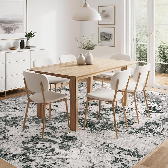 Area Rugs for Living Room: 7x9 Abstract Washable Rug Large Soft Stain Resistant Non-Slip Backing for Bedroom Dining Room Indoor Home Office Carpet for Kids Pet Friendly Families - Dark Grey