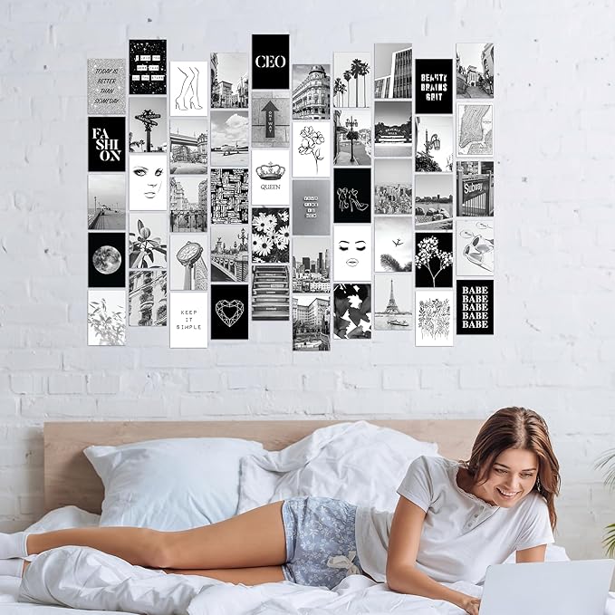Artivo Black White Aesthetic Picture for Wall Collage 50 set 4x6, City Chic Wall Decor for Teen Girls, Aesthetic Posters, Black Collage Pictures, College Dorm Room Decor, Photo Collection