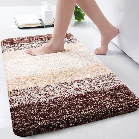 Arotive Microfiber Bathroom Rugs, Shaggy Soft and Absorbent Bath Rug, Non-Slip, Thick Plush Machine Washable Dry Bath Mats for Bathroom, Tub and Shower, 24x16, Brown