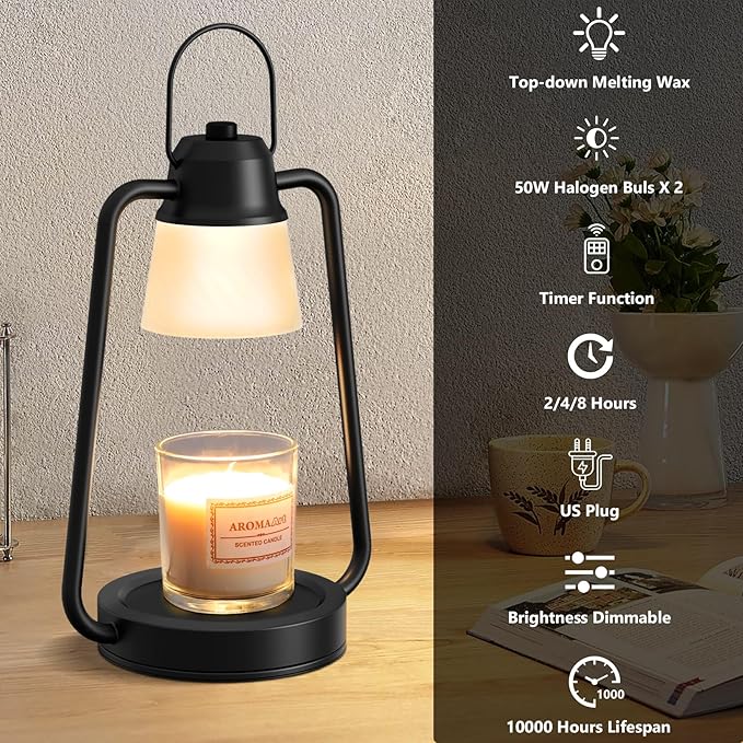 MAOYUE Candle Warmer Lamp Dimmable Timer, Electric Wax Warmer Lamp for Jar Candles, Vintage Candle Lamp Warmer with 2 Bulbs, House Warming Gifts New Home Decor, Birthday Gifts for Women Mom Black