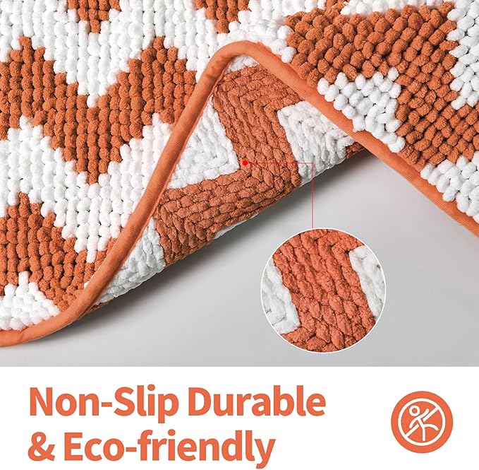 CozeCube Orange Chenille Bathroom Rugs 59" x 24", Soft Microfiber Chevron Bath Mats for Bathroom, Non Slip Shaggy Bath Rugs Machine-Washable, Plush Absorbent Shower Mat, Halloween Bath mat