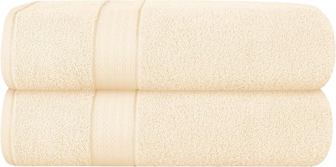 GLAMBURG 700 GSM Premium Cotton 2-Pack Oversized Extra Large Bath Sheet Set - 100% Combed Cotton - 2 Bath Sheets 35x70 - Luxury Hotel & Spa Quality - Durable Ultra Soft Highly Absorbent - Ivory