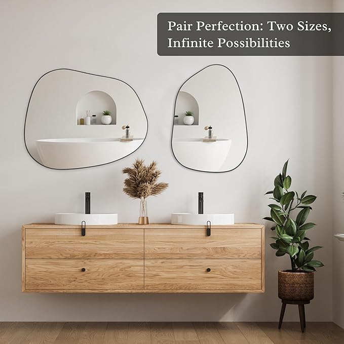 PERFNIQUE Irregular Wall Mirror Asymmetrical Mirror, 32''x24'' Black Mirror for Bathroom Bedroom Living Room Entryway, Decorative Modern Wall Decor, Wall Mounted (Black, 32''x24'')