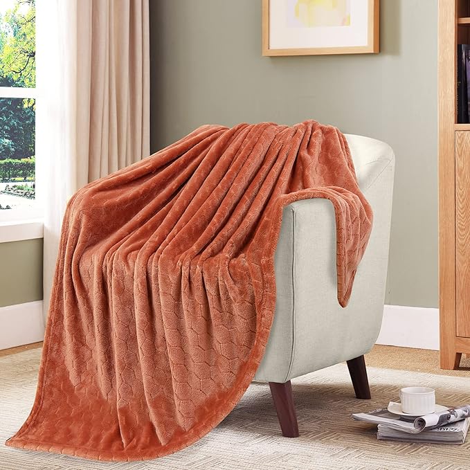TOONOW Fleece Blanket Textured Fuzzy Plush Throw Blanket Twin Size 60" x 80", Super Soft Fluffy Bed Blanket Geometric Pattern Comfy Microfiber Flannel Blankets for Couch, Bed, Sofa, Carnelian