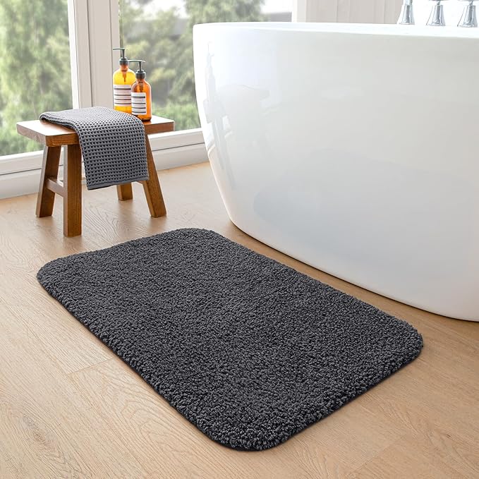 DEXI Bathroom Rug Mat 36x24, Extra Soft and Absorbent Bath Rugs, Washable Non-Slip Thick Carpet Mat for Shower Floor, Tub, Charcoal