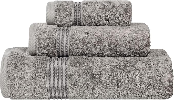 Superior Egyptian Cotton 3-Piece Towel Set, Assorted Towels for Home Bathroom, Master, Guest Bath, Decor Essentials, Includes 1 Bath, 1 Hand, 1 Face Towel/Washcloth, Quick Dry, Absorbent, Charcoal