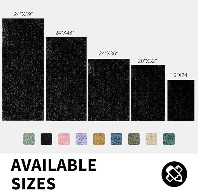 CozeCube Black Bath mats 36" x 24", Non Slip Shaggy Bathroom Rug, Ultra Soft Machine Washable Plush Pile Rugs, Fluffy Microfiber for Bedroom
